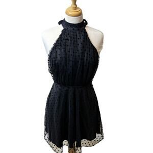 Jacquard Halter Open Back Little Black Dress Sz 6 Goth Balletcore Evening Party